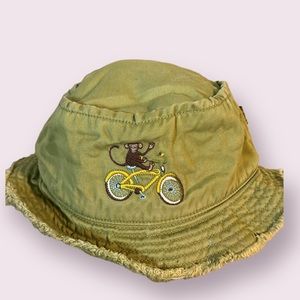 Embroidered Green Gymboree Bucket Hat Biking Monkey Fringe Edge 12-18 Mos